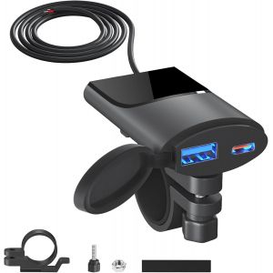 JGD-12V-24V Prise USB de Moto: Prise Chargeur de Voiture PD 3.0 Type C et QC 3.0 Double USB &Eacute;tanche avec Charge Rapide LED Bleue pour T&eacute;l&eacute;phone, iPad, GPS, Cam&eacute;ra - Neuf