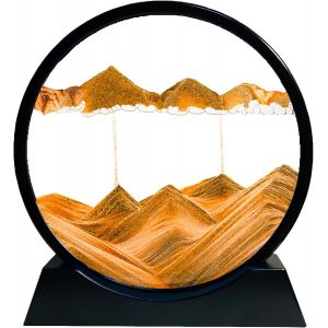 Peinture de Sable Mobile - Cadre Sablier, Images de l'art du Sable en Mouvement, Sable Dynamique dans un Verre Rond, 3D Sable de Paysage pour le Bureau Maison D&eacute;coration&iquest;Jaune, 12 Pouces&iquest; - Neuf