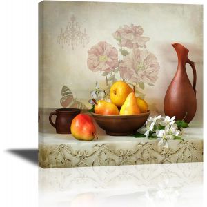 Eryi-Tableau Sur Toile Poires Dorées Decoration Murale Poire Image Sur Toile Moderne Fruits Art Mural Pour Chambre Salle De Bain Cuisine Bureau 30x30cm, Avec Cadre Intérieur 1 Pièce - Neuf