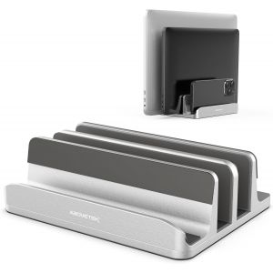 Support Vertical pour Ordinateur Portable 3 Emplacements pour Ordinateur/Tablette/Téléphone (Jusqu'à 17,3""),Stand de Bureau Robuste en Aluminium Poli,Poignées Antidérapantes en Silicone.[K26] - Neuf
