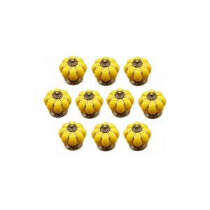 (Jaune) 10 boutons de tiroir en céramique pour meubles de cuisine et placards - Neuf