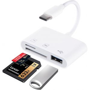 NSIECD-Lecteur de Carte SD USB C, Adaptateur Vers Micro SD/SDXC/SDHC, USB OTG M&eacute;moire Externes Compatible Pour iPhone 15 Pro, MacBook, Galaxy S20/S21 - Neuf
