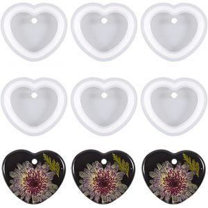 Lot De 6 Moules En Silicone En Forme De C?ur - En R&eacute;sine &Eacute;poxy - Porte-Cl&eacute;s - En Silicone - Avec Trous - Pour Bricolage - Style 2 - Neuf
