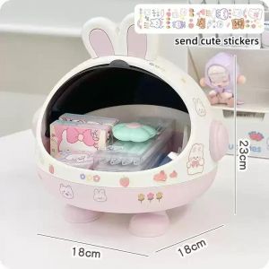 Boîte de rangement de bureau lapin, organisateur de bureau, bac mignon étudiant filles, accessoires de cheveux, rangement de papeterie, support de rangement coréen Kawaii-Rose avec 3 fidélistes - Neuf