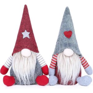 Pack De 2 Vieil Homme En Peluche Décorations De Noël, De 10 Pouces Nain Gonk Elfe De La Statue De La Table De Noël, Décor De Vacances Fournitures En Peluche Poupée Cadeau - Neuf
