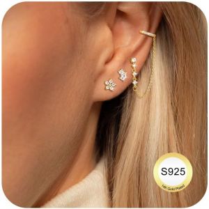 Kal-Boucles D'oreilles Argent 925 Pour Femme Plaqu&eacute;e Or 14 Carats Dangle Cha&icirc;ne Boucles D'oreilles, Creoles Pour Plusieurs En Or 14k Piercings Oreille Helix Tragus Piercing Bijoux - Neuf