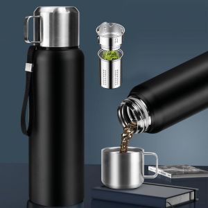 Eryi-Tasse Thermos En Acier Inoxydable 800ml, Mug Isotherme Cafe Couvercle De Tasse Avec Poignée, Mug De Voyage Thermos Isotherme 12 H, Bouteille Pourr Café, Boissons, Thé, Soupe, Extérieur (Noir) - Neuf