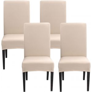 6 Pièces Stretch Housses De Chaise Universel De Manger De La Machine Housses,Facile À Nettoyer Housses De Chaise Pour Restaurant De L'hôtel,Salle À Manger,Décor(Beige,Ensemble De 4) - Neuf