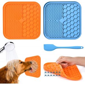 Tapis De Lèche Chien, 2 Pièces Tapis De Lechage Pour Chat Sans Bpa Avec 1 Spatule En Silicone, Ventouses Extra Fortes Pour Le Bain, L'entraînement, Le Toilettage Et L'entretien Des Griffes-M - Neuf