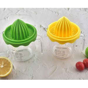 Manuel Lemon Squeezer Avec Une Tasse À Mesurer - Petit - Jaune + Vert (Lot De 2) - Neuf