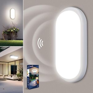 Eryi-Lampe Detecteur De Mouvement Interieur, 18w 1800lm Plafonnier Led Ovale, 4000k Applique Murale Intérieure, Ip54 Plafonnier Salle De Bain, Lampe Exterieur Pour Garage Couloir Cave Balcon - Neuf
