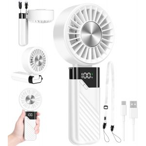 KALANKA-Ventilateur Portable, Mini Ventilateur à Main USB Petit Ventilateur Rechargeable de Poche 5 Vitesse 5200mAh Batterie Ventilateur de Bureau Pliable pour Bureau,Voyages,Maquillage,Camping(Blanc - Neuf