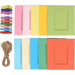 Lot de 20 cadres photo en papier avec 20 mini pinces en bois et 2 ficelles, multicolores, 42 pièces - Neuf