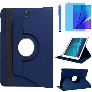 Étui Housse Coque Pour Samsung Galaxy Tab S3 9.7 Pouces 2017 (Sm-T820 Sm-T825 Sm-T827) - 360 Degrés Rotation Full Protection Kickstand Case Cover,Avec Un Stylo,Écran Film (Deep Blue) - Neuf