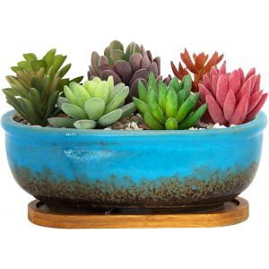 Pot De Fleurs Succulentes Rectangulaire En C&eacute;ramique Avec Plateau De Drainage-20 Cm-Pour La Maison,Le Jardin,La Fen&ecirc;tre - Neuf