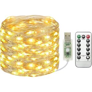 TRAHOO-Guirlande Lumineuse Aliment&eacute; par USB, 12M 120LED Guirlande LED avec T&eacute;l&eacute;commande &Eacute;tanche Decoration Int&eacute;rieur et Ext&eacute;rieur Chambre No&euml;l Maison Jardin F&ecirc;te (Blanc Chaud) - Neuf