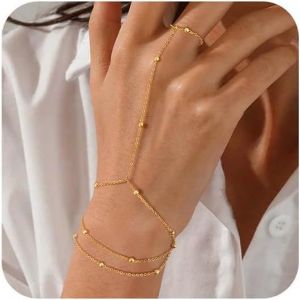 Eryi-Chaîne De Main En Or 14 Carats Avec Anneau Pour Femme, Bague Chromée, Bracelet À Pendentif, Gants En Zircone, Bracelet Pour Femme - Neuf