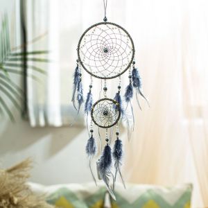Pendentif attrape-rêves gris (13*50 cm) petites attrape-rêves de perles, d'indiens, d'argent et de plumes à la main l'Attrape-rêves et Faites à la main - Neuf