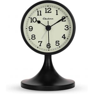 R&eacute;veil analogique silencieux en m&eacute;tal, r&eacute;veil r&eacute;tro noir avec fonction snooze et veilleuse, horloge de chevet vintage silencieuse pour bureau ou chambre (12,5 cm). - Neuf
