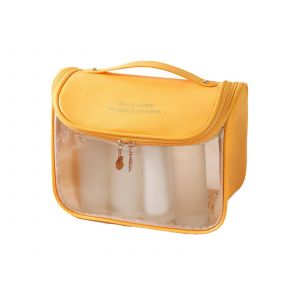 Trousse de maquillage transparente avec crochet - Trousse de toilette de voyage jaune - Neuf