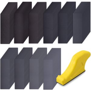 200 Pièces Papier Abrasif avec Blocs de Ponçage Papier de Verre Grain 120/180/240/320/400/800/1000/1200/2000/3000 Feuilles Abrasives pour Poncage - Neuf