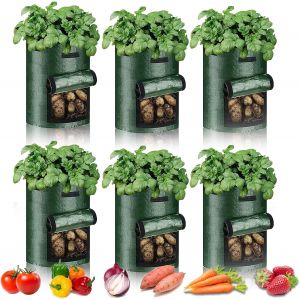 10 Gallons Pousser Des Sacs - Pack De 6, Tissu Grandir Pots Pour Les Fraises, Les Pommes De Terre, Les Tomates, Les Carottes Et Autres Légumes, Les Lourds Épais Pousser Des Sacs Avec Poignées - Neuf