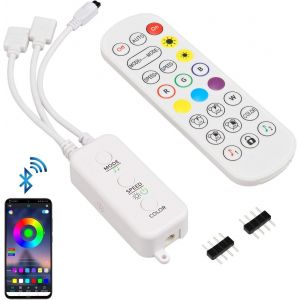 Eryi-Bluetooth Ruban Rgb Controleur Led 2-Port, Synchronisation Avec La Musique Controleur App Bande Led Contrôleur Compatible Avec 5v/12v/24v 10mm 4-Pin Bande Led - Neuf
