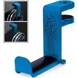 Support pour casque de jeu ou de musique avec bras pivotant à 360 degrés, pince universelle pour table et bureau avec rangement de câbles intégré - Bleu - Neuf