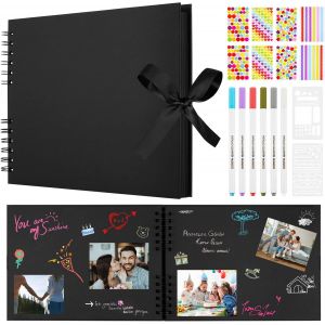 Album Photo Scrapbooking DIY 40 Pages Noires, Album Souvenir DIY, 29 x 21.5 cm, DIY Spirale Album Fait Main Bricolage Livre de Mémoire, Album de bébé, DIY Album Livre, Scrapbooking, Noir - Neuf