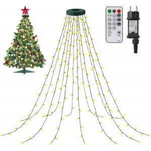 JGD-Guirlande lumineuse de No&euml;l, 2.5 m 300 LED Lumi&egrave;res de d&eacute;coration de No&euml;l blanc chaud 12 brins avec minuterie, 8 modes, &eacute;tanche IP44, pour sapins de 150 &agrave; 240 cm Int&eacute;rieur et ext&eacute;rieur - Neuf
