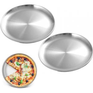 Kalanka-2 Pi&egrave;ces Assiettes &Agrave; D&icirc;ner En Acier Inoxydable, Plateaux Ronds De Service 20cm (Argent) - Plats Ronds R&eacute;sistants Pour Cuisine, Salle &Agrave; Manger, Camping, Barbecue Ou F&ecirc;te - Neuf
