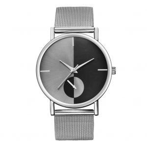 Ultramince Acier Maille Bracelet Miroir Surface Cadran Rond Alliage Quartz Hommes Montre Montre-Bracelet (Noir) - Neuf