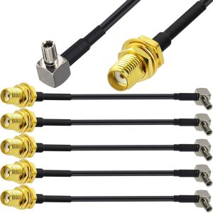 Adaptateur TS9 m&acirc;le SMA femelle c&acirc;ble pour antenne externe compatible Routeur 4G LTE modem hotspot, SMA femelle &agrave; prise TS9 c&acirc;ble &agrave; angle droit RG174, 5 pi&egrave;ces - Neuf