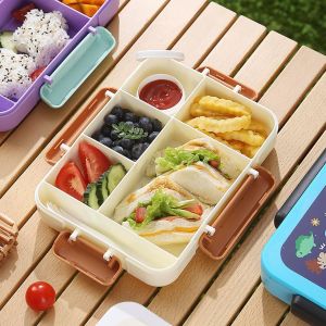 1200 Ml Bento Lunch Box Micro Ondable,Boite Repas Avec Compartiments,Boite À Lunch Avec Boîte À Sauce Et Couverts Pour Travail,Écoles,Camping Et Fitness (Ours) - Neuf