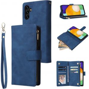 Kal-Samsung Galaxy A32 A34 A53 A54 5g Premium Vintage Pu Leather Handbag Zipper Pocket Case Kickstand Card Slots With Wrist Strap - Neuf