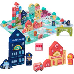 KALWL-Blocs De Construction Ville,Set B,100 Pièces,Tapis De Puzzle,Bâtiments,Lettres,Chiffres,Multicolores - Neuf