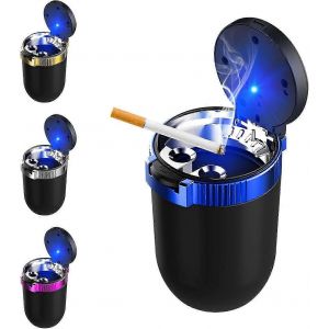 Cendrier de voiture avec couvercle,cendrier automatique sans fumée en acier inoxydable amovible avec LED bleu - Neuf
