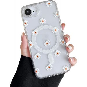 SJZG-Coque Magn&eacute;tique Pour Iphone 16E, &Eacute;tui Souple Transparent Avec Motif Fleurs [Compatible Avec Magsafe Charge Sans Fil], Coque Protecteur R&eacute;sistant Pour Iphone 16E 6,1""- Marguerite - Neuf