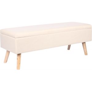 Subzonal-Banc En Lin, Rangement, Hxlxp : 40x110x40 Cm, Pieds En Bois, Banc Coffre Pour Chambre, Couloir, Beige - Neuf