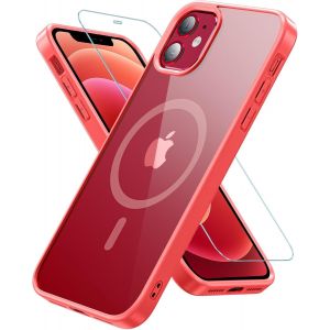Maa-Coque Pour Iphone 12/Iphone 12 Pro Avec Verre Trempé, Magnétique Coque Compatible Avec Magsafe, Antichoc Protection Etui Transparente Arrière Housse Pour Iphone 12/Iphone 12 Pro (Rouge) - Neuf