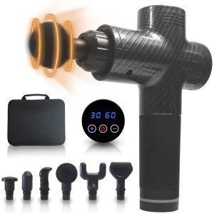 Pistolet De Massage Musculaire, 30 Vitesses, 6 T&ecirc;tes De Massage, &Eacute;cran Led Tactile, Soulagement Professionnel De La Douleur Musculaire Sur Tout Le Corps, Charge Rapide Et Durable, Noir Carbone. - Neuf