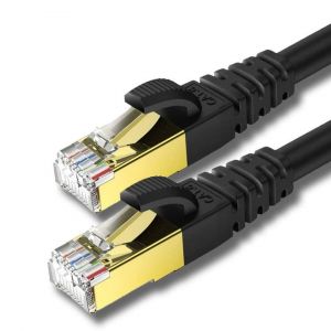 0,25m x 2 Pièces Pack Câble Ethernet Set Cat 8, Cable Internet avec Connecteurs RJ45 Plaqués Or Réseau Haut Débit de 40 Gigabit/S - 2000 MHz - Noir - Neuf