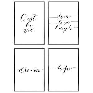KALANKA-® Tableau Décoration Murale - SANS Cadres -Set de Poster Premium pour la Maison, Bureau, Salon, Chambre, Cuisine | 4 pièces en DIN A4 (21x30cm) | » Cest La Vie « - Neuf