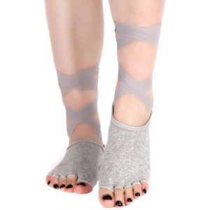 Yoga Chaussettes-Yoga, Pilates, Barre Chaussettes Antidérapantes De Dérapage Toeless Poignée De Chaussettes Avec Ruban De Soie Pour Femme Et Fille¿Gris Clair - Neuf