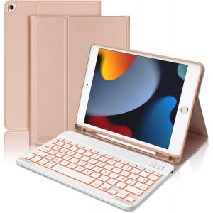 Coque Clavier pour iPad 9eme Génération 2021/8eme Génération 2020/7eme Génération 2019 10.2"", AZERTY Clavier Rétroéclairé Détachable Bluetooth, Rose - Neuf