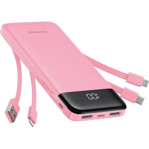 Eryi-Batterie Externe 10000mah Avec 4 Câbles Intégrés Batterie Portable Usb C Mince Power Bank Avec 6 Sorties Et 3 Entrées Pour Iphone 12 13 11 Samsung S21 S22(Rose) - Neuf