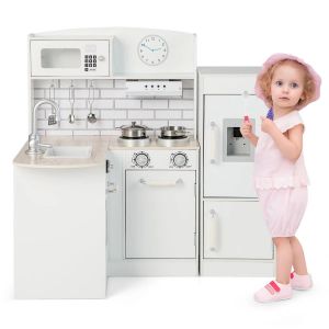 Cuisine pour enfants d'angle avec r&eacute;frig&eacute;rateur 65 x 60 x 85 cm avec distributeur d'eau design moderne en MDF blanc Helloshop26 20_0020992 - Neuf