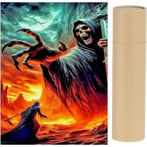 Ayuhr-Peinture Diamant Carrée 40 X 50 Cm - Tête De Mort Avec Papier Kraft - Tube D'expédition Rond - Peinture Diamant - Tête De Mort - Mosaïque - Broderie Au Point De Croix - Cadeau - Décoration - Neuf