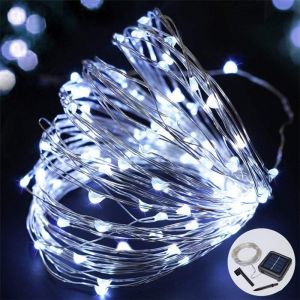 Kal-Guirlande Lumineuse Solaire,10m 100 Led Exterieur Étanche Ip65 Lampe Solaire 8 Modes Fil De Cuivre Flexible Pour La Décoration Jardin,Terrasse,Cour,Maison,Fête,Noël,Blanc Froid - Neuf