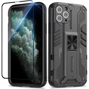 Kal-Coque Pour Iphone 11 Pro Avec Verre Trempé, Outdoor Antichoc De Qualité Militaire Coque Avec Béquille Anti Rayure, Compatible Support De Voiture Magnétique - Neuf